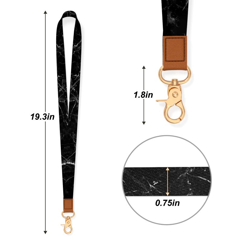Hsxnam Neck Lanyard Key Chain  Long Lanyard Strap Keychain Holder for Women Men Car Keys ID Badges Card Wallet Phone Camera  Black Marble - Image 3